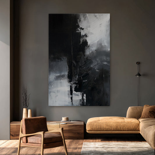 Abstract Monochromatic Rolled Canvas Wall Art - "Midnight Fragment"