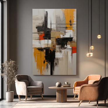 Abstract Geometric Artwork Stretched Canvas - "Ochre Blueprint"