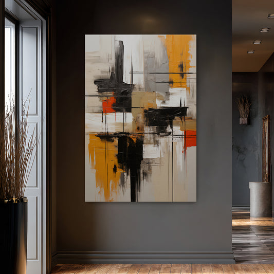 Abstract Geometric Artwork Rolled Canvas Wall Art - "Ochre Blueprint"