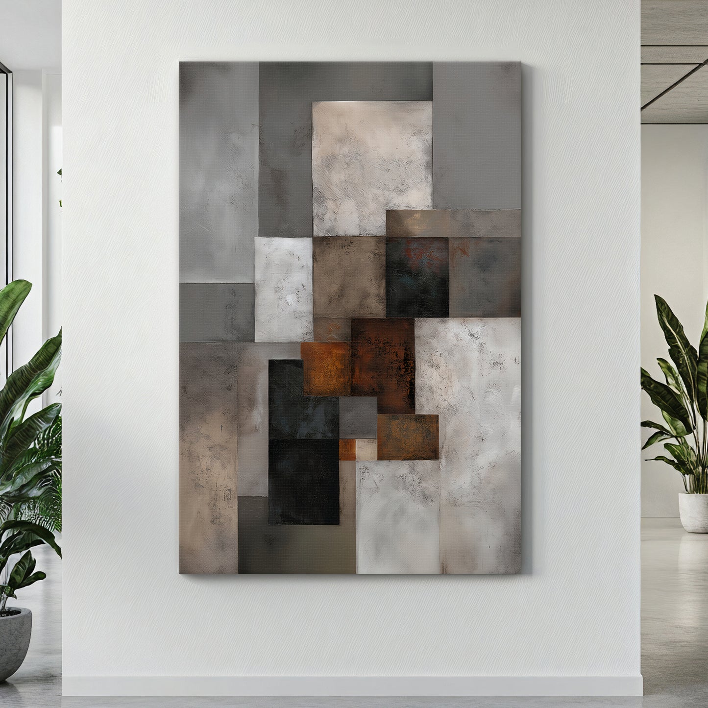 Modern Geometric Abstract Rolled Canvas Wall Art – Urban Composition