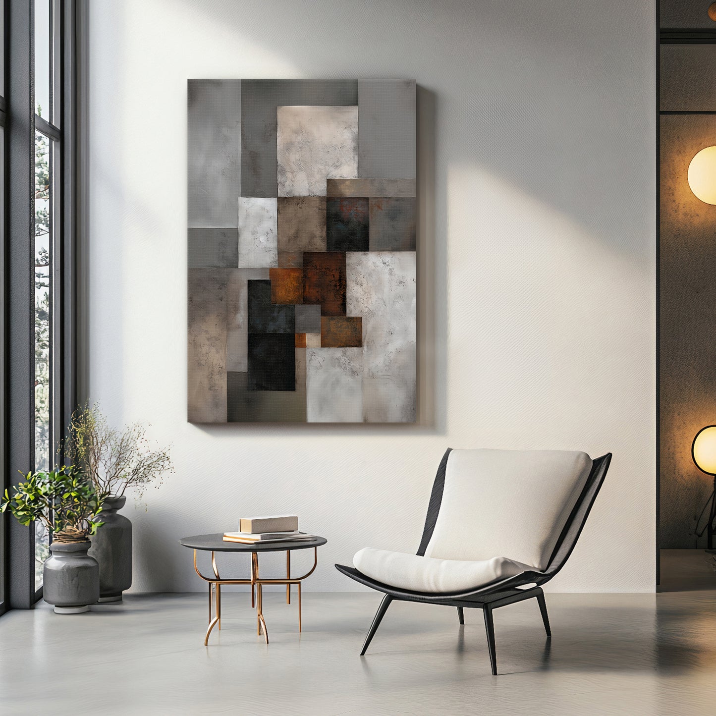 Modern Geometric Abstract Rolled Canvas Wall Art – Urban Composition