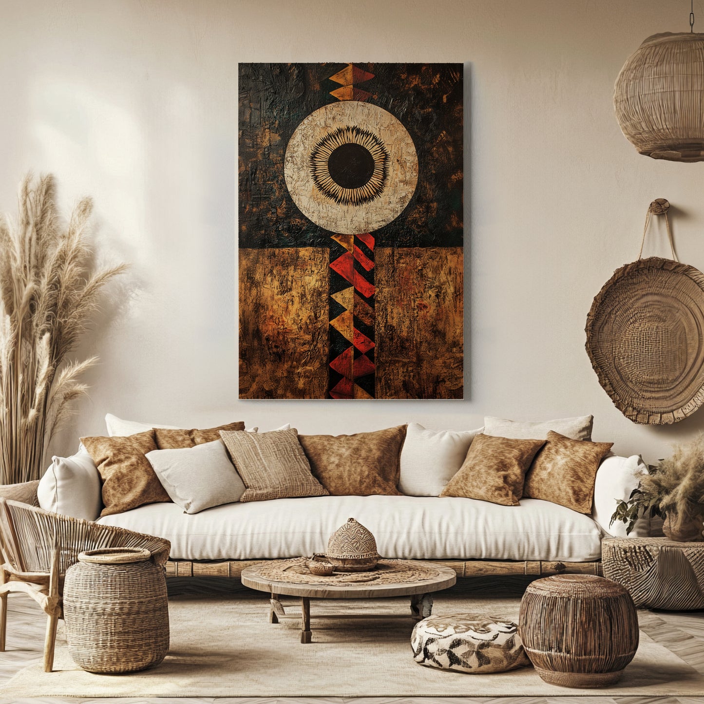 African Inspired Abstract Wall Art Stretched Canvas - "Terra Aether"