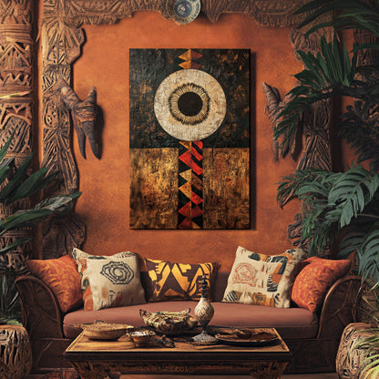 African Inspired Abstract Wall Art Stretched Canvas - "Terra Aether"