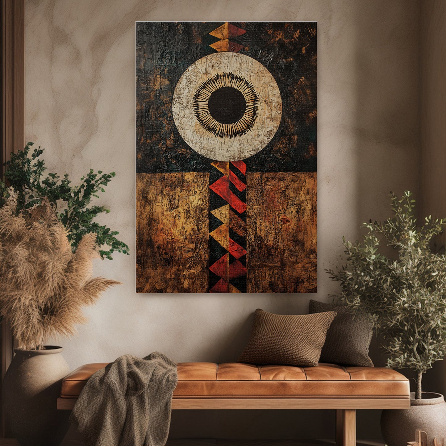 African Inspired Abstract Wall Art Stretched Canvas - "Terra Aether"