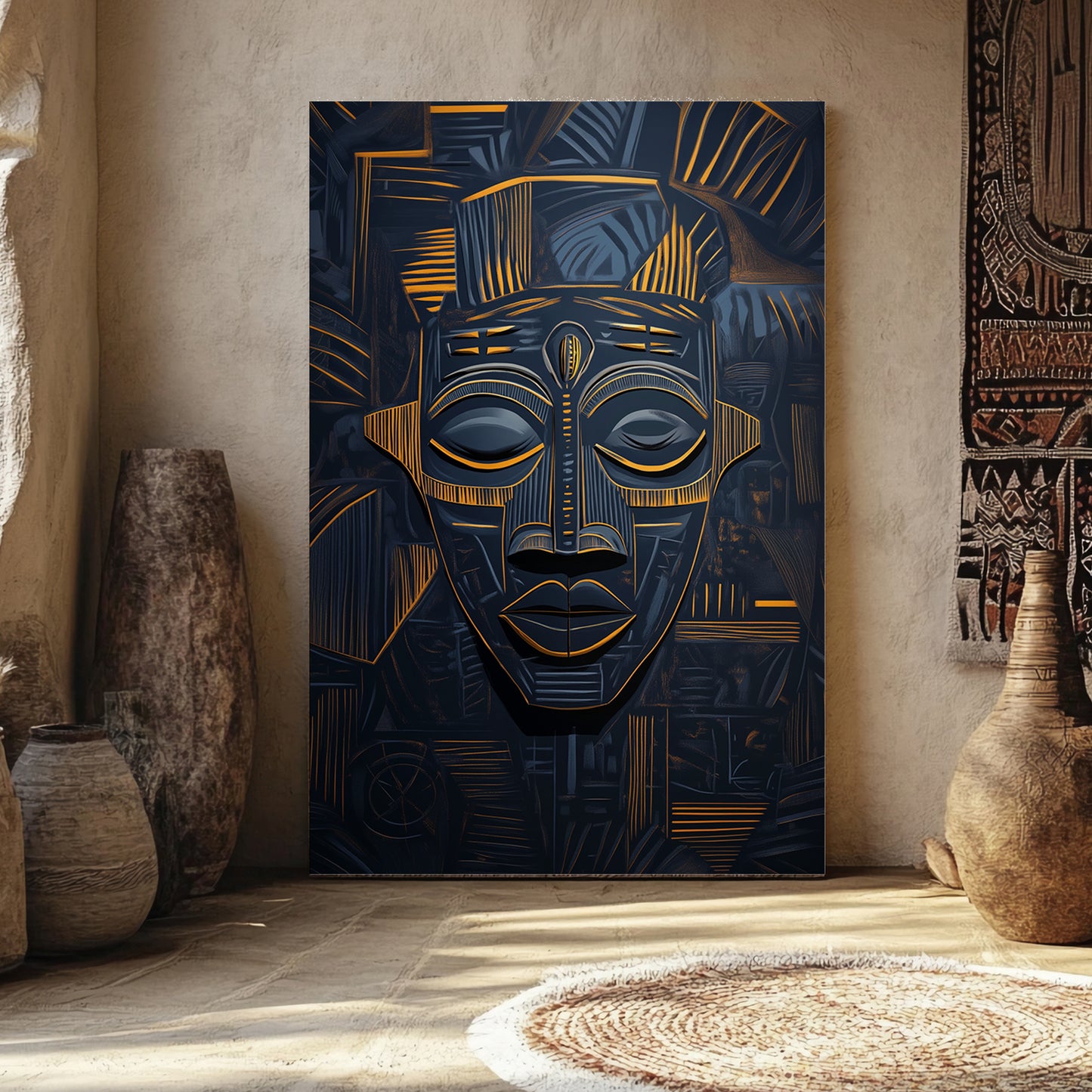 African Inspired Abstract Wall Art Rolled Canvas - "Echoes of Ancestry"