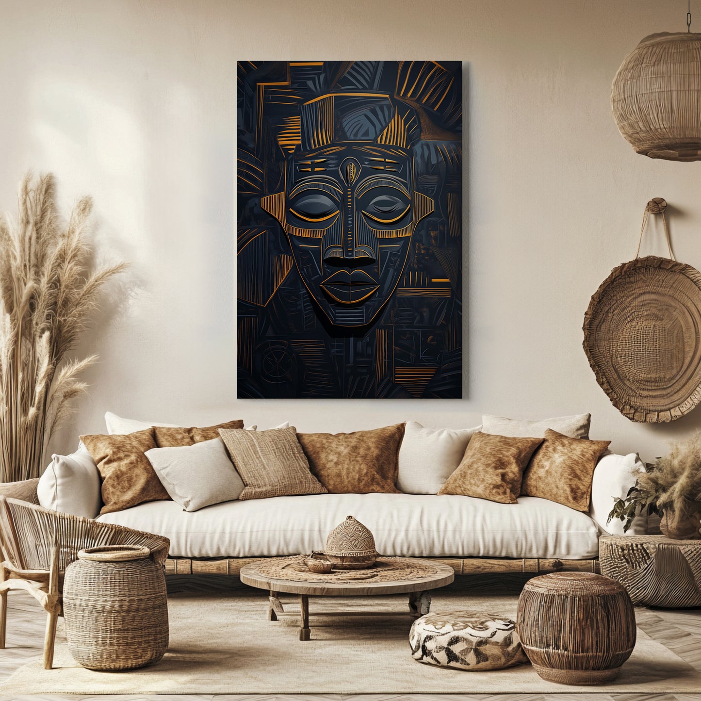 African Inspired Abstract Wall Art Rolled Canvas - "Echoes of Ancestry"