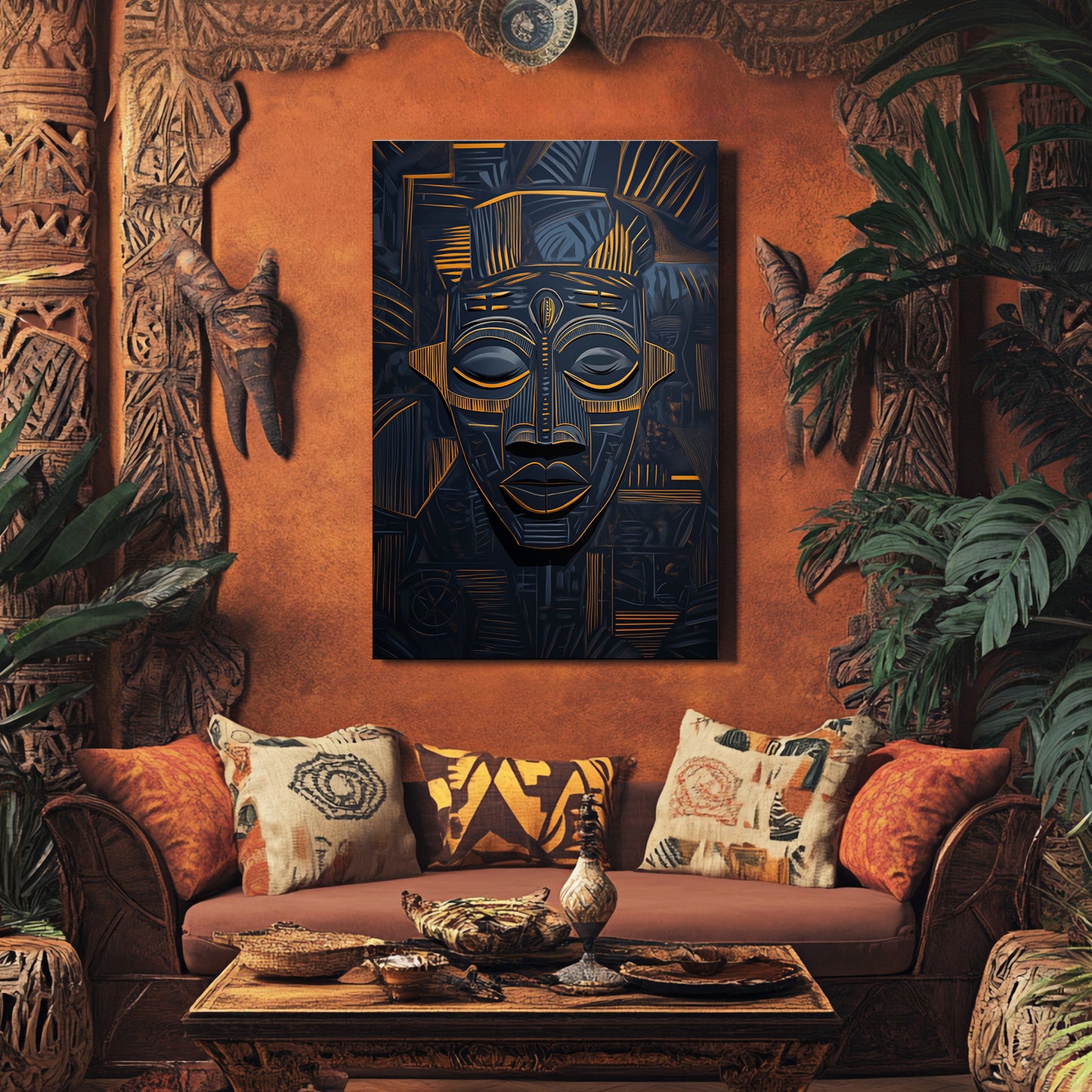 African Inspired Abstract Wall Art Rolled Canvas - "Echoes of Ancestry"