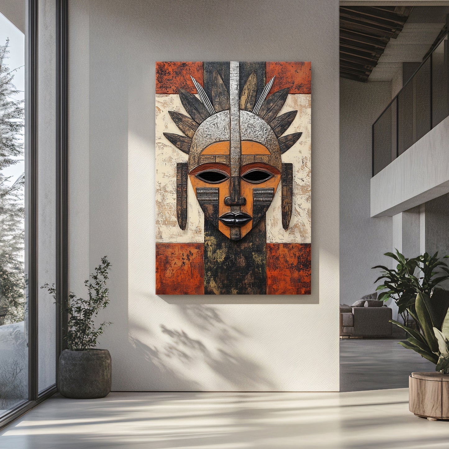 African Inspired Abstract Wall Art Rolled Canvas - "Guardian of Tradition"
