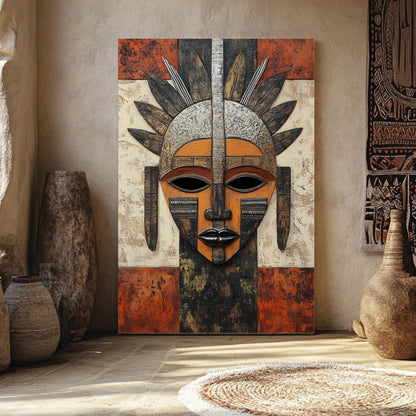 African Inspired Abstract Wall Art Rolled Canvas - "Guardian of Tradition"
