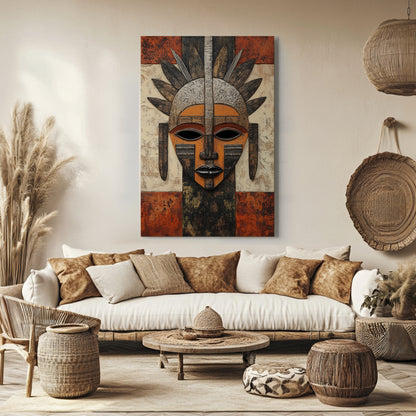 African Inspired Abstract Wall Art Rolled Canvas - "Guardian of Tradition"