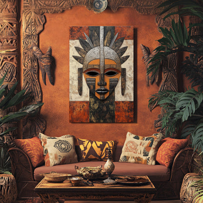 African Inspired Abstract Wall Art Rolled Canvas - "Guardian of Tradition"