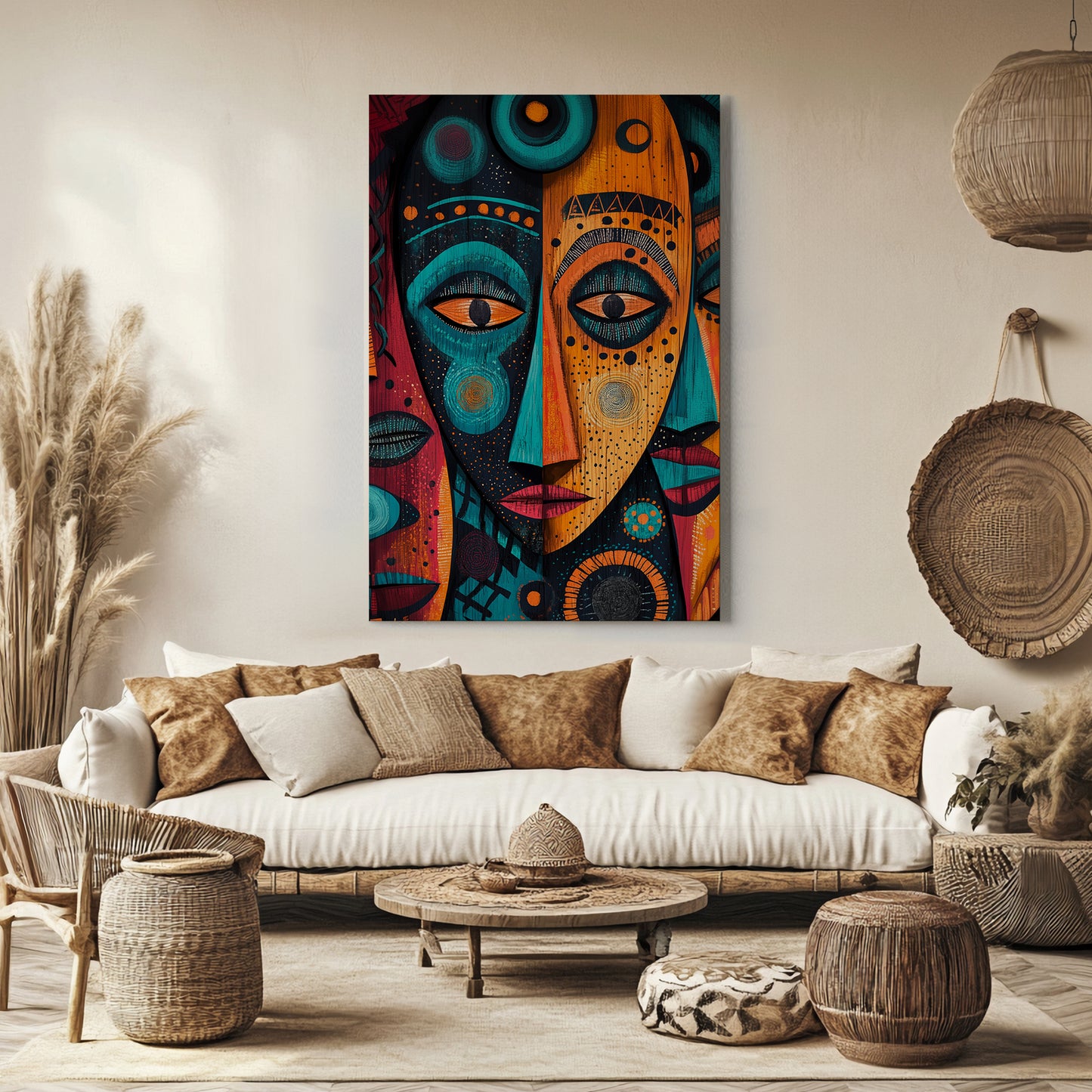 African Inspired Rolled Canvas Wall Art Print – "Echoes of the Ancestors"