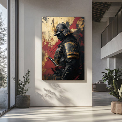 Asian Inspired Samurai Warrior Wall Art Rolled Canvas - "Warrior's Reverie"