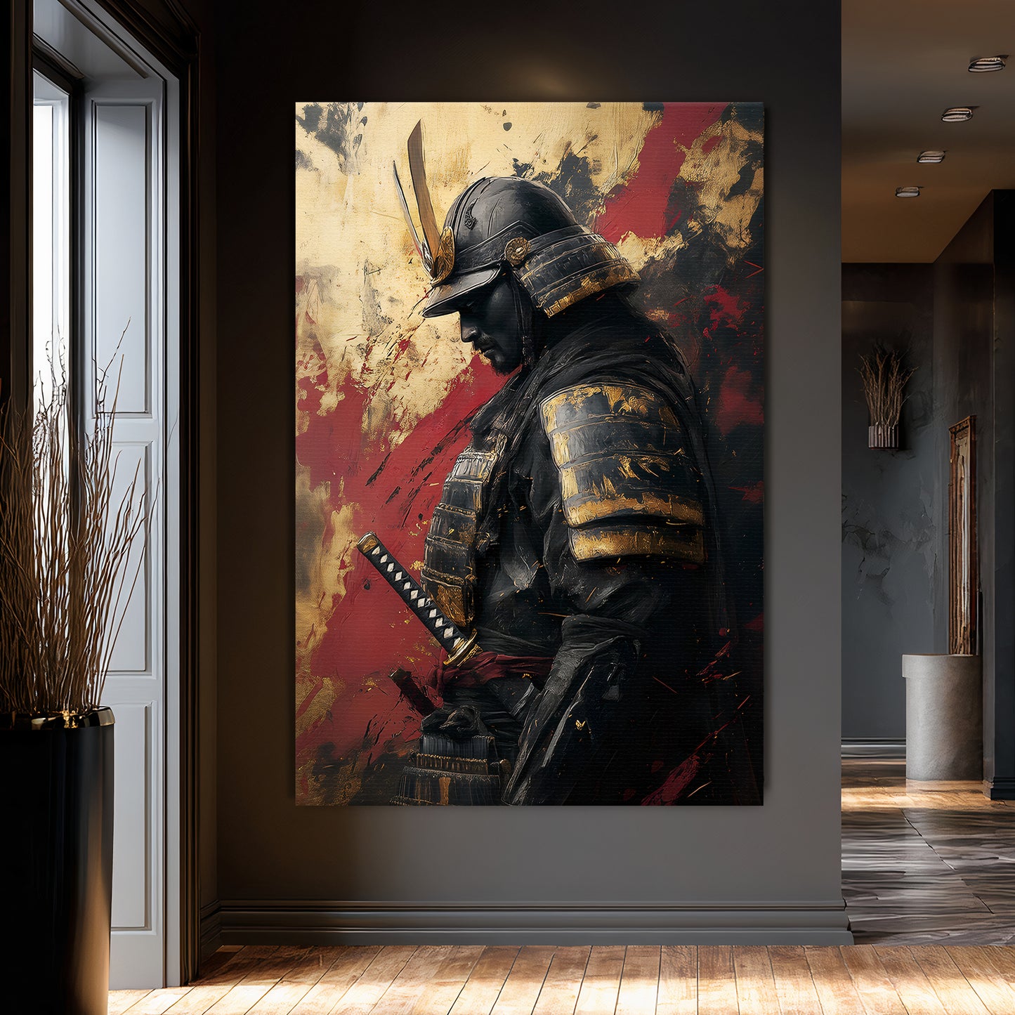 Asian Inspired Samurai Warrior Wall Art Rolled Canvas - "Warrior's Reverie"
