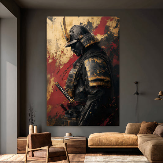 Asian Inspired Samurai Warrior Wall Art Rolled Canvas - "Warrior's Reverie"
