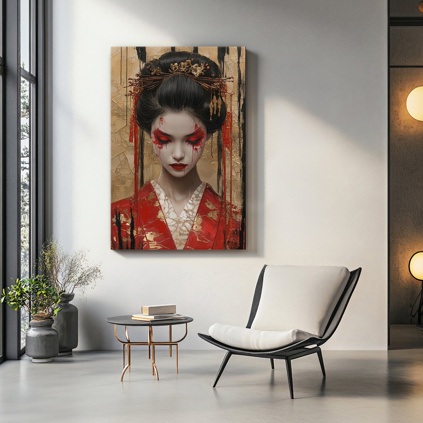 Asian Inspired Wall Art Stretched Canvas - "Painted Geisha"