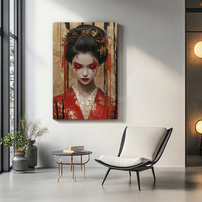Asian Inspired Wall Art Stretched Canvas - "Painted Geisha"