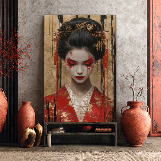 Asian Inspired Wall Art Stretched Canvas - "Painted Geisha"