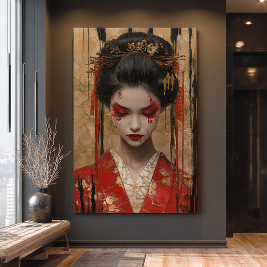 Asian Inspired Wall Art Rolled Canvas - "Painted Geisha"