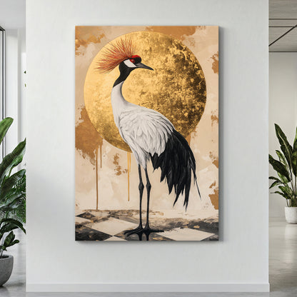 Asian Inspired Wall Art Rolled Canvas - "Celestial Crane"