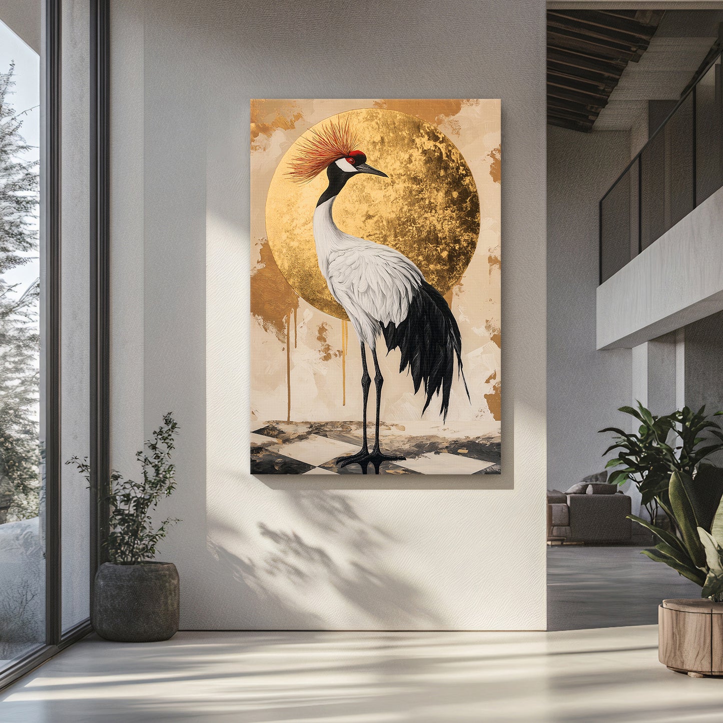 Asian Inspired Wall Art Rolled Canvas - "Celestial Crane"