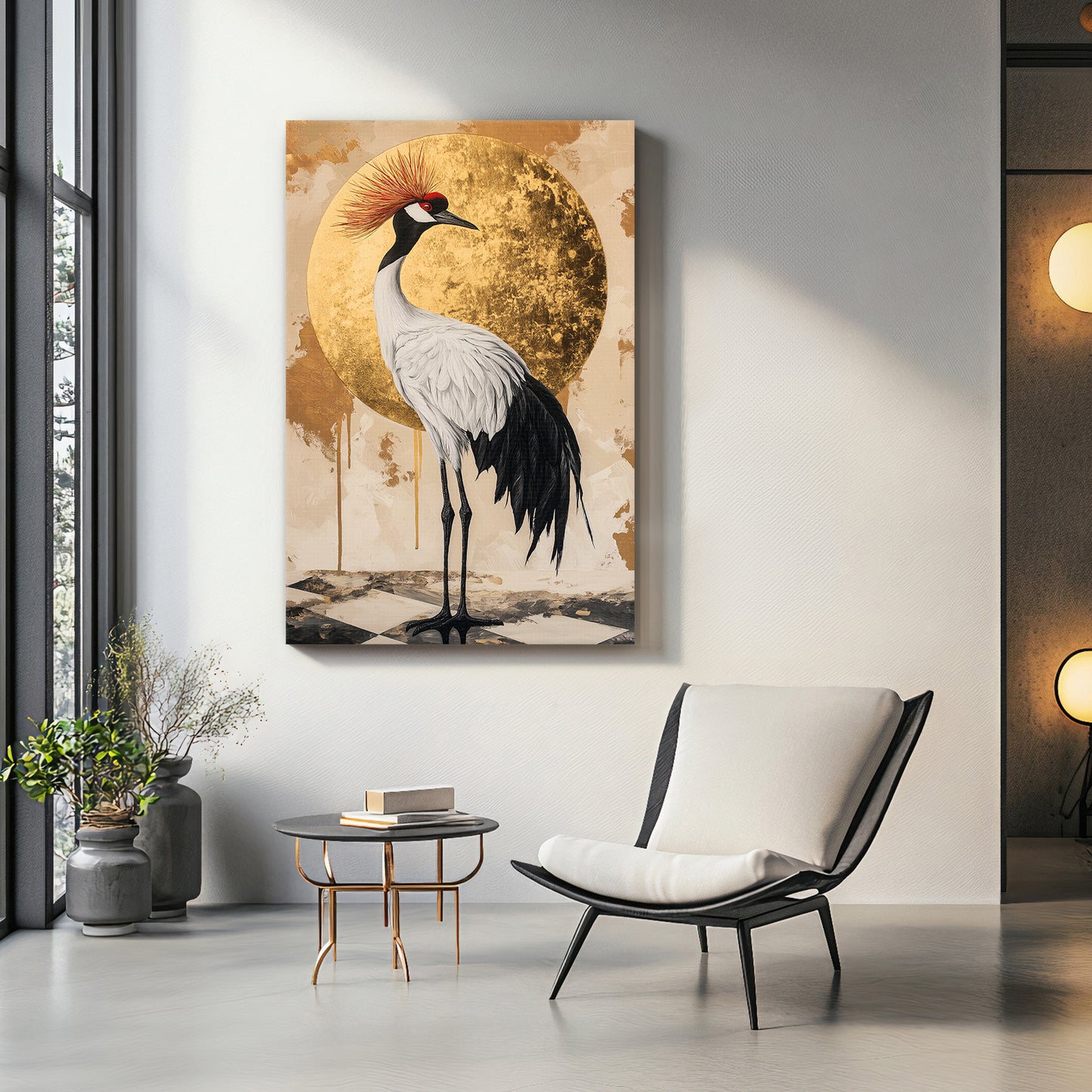 Asian Inspired Wall Art Rolled Canvas - "Celestial Crane"