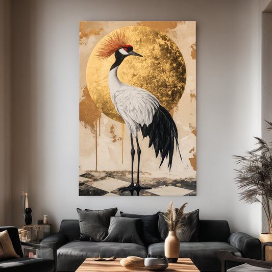 Asian Inspired Wall Art Stretched Canvas - "Celestial Crane"