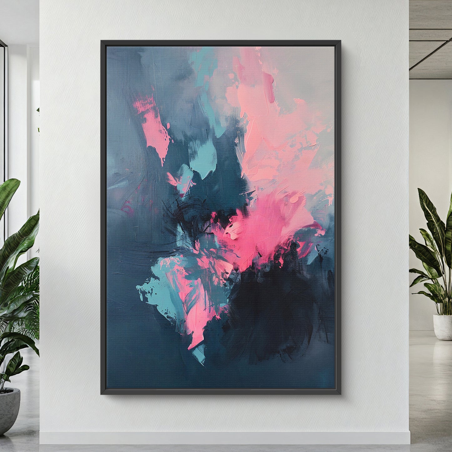Digital Abstract Wall Art Download – “Electric Bloom” in Pink and Blue