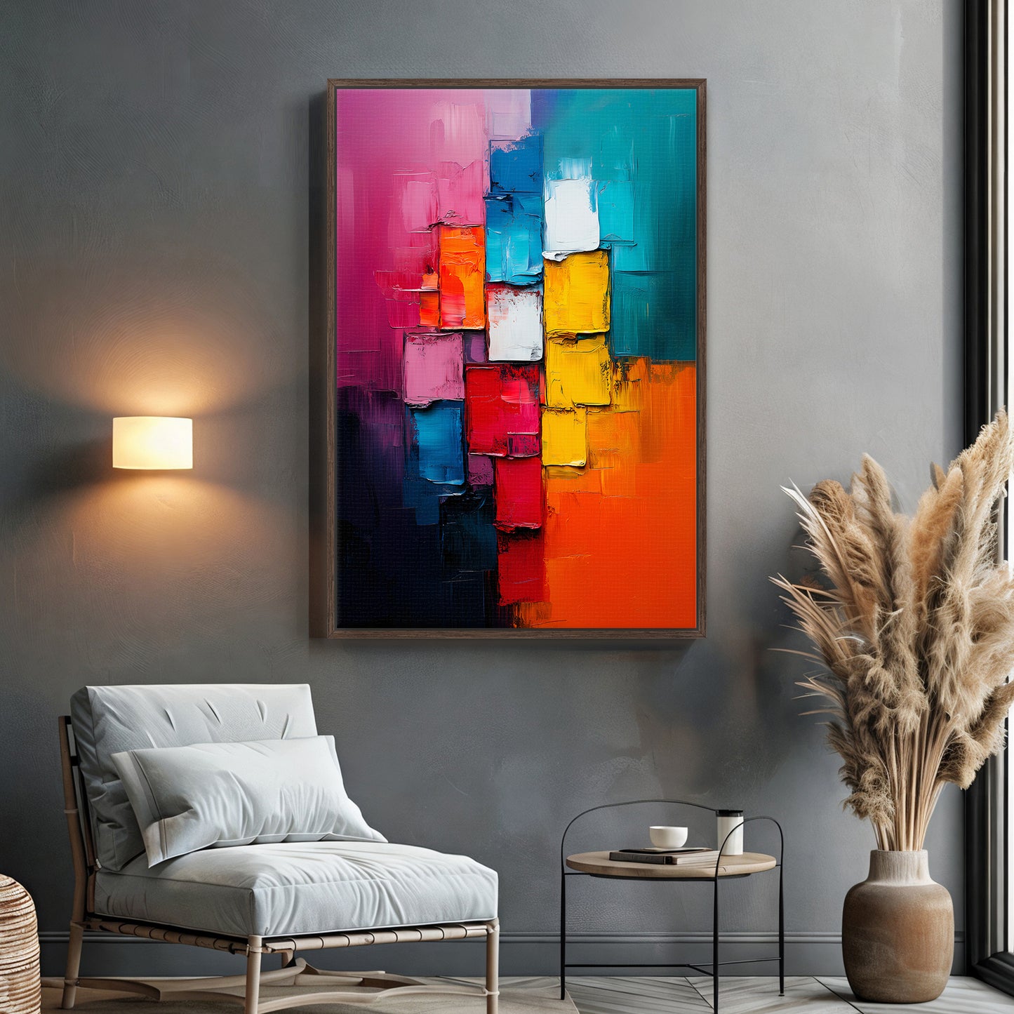 Framed Canvas Abstract Wall Art – "Chromatic Pulse"