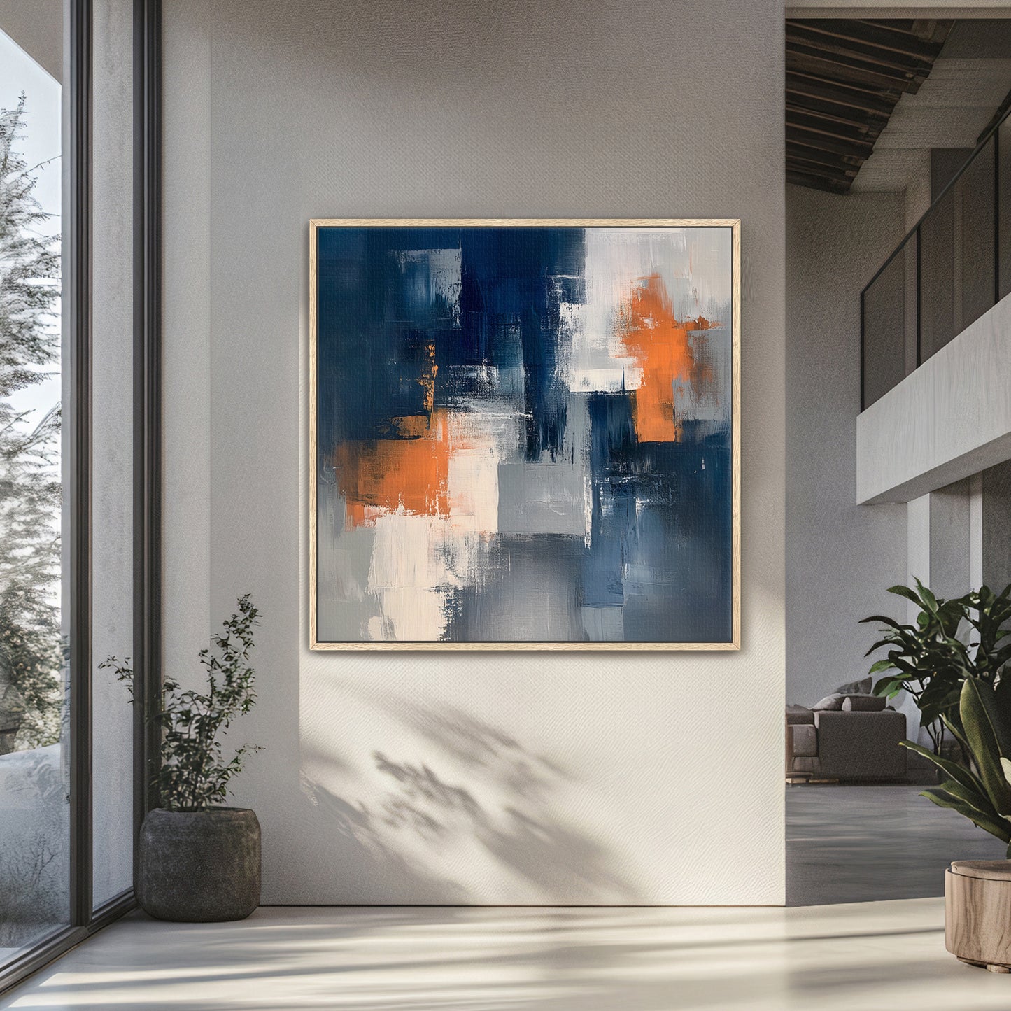 Framed Canvas Abstract Wall Art – “Concrete Ember”
