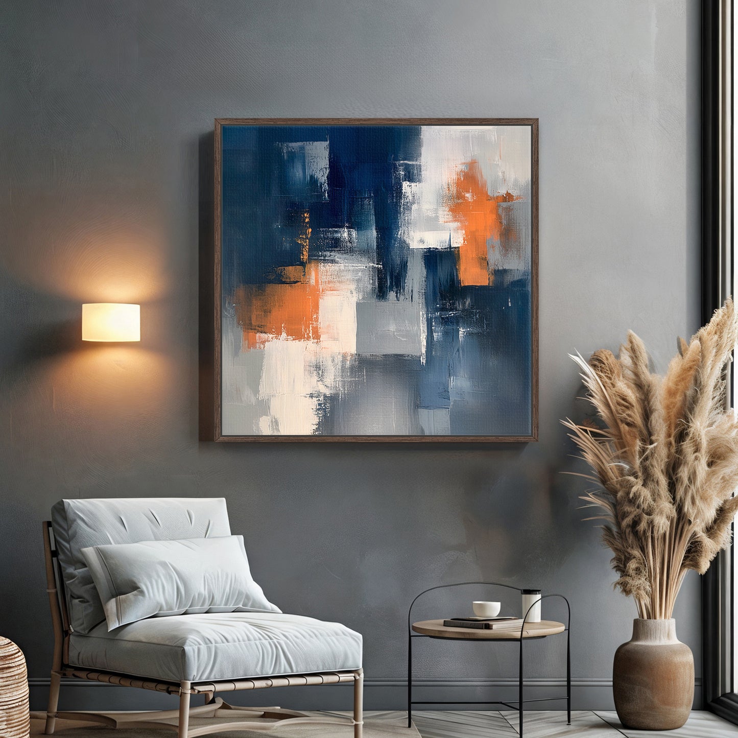 Framed Canvas Abstract Wall Art – “Concrete Ember”