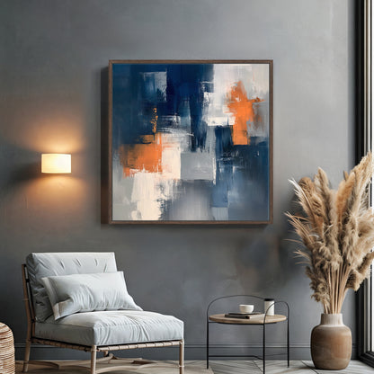 Framed Canvas Abstract Wall Art – “Concrete Ember”