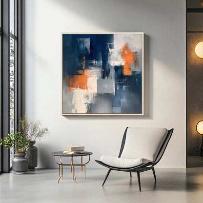 Framed Canvas Abstract Wall Art – “Concrete Ember”