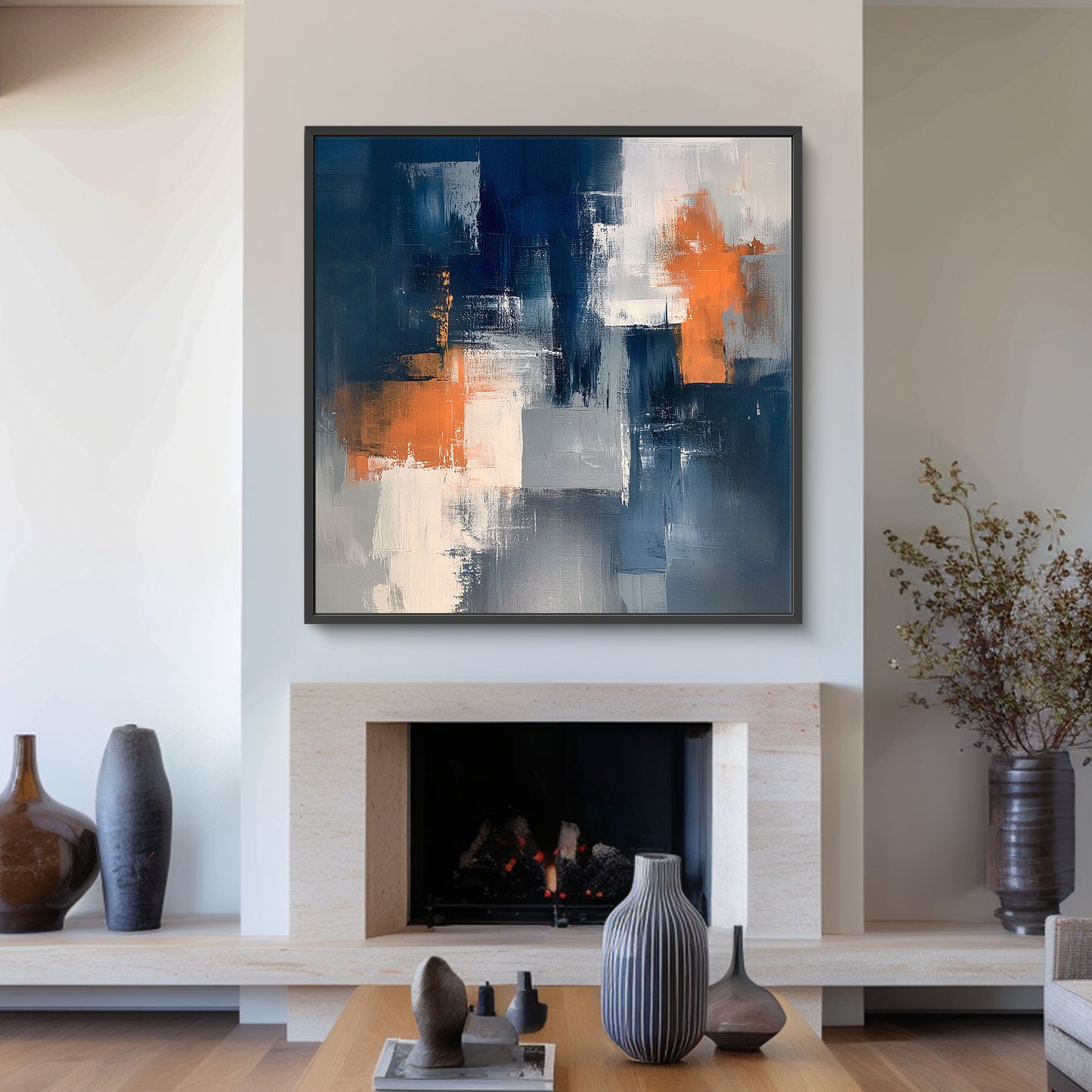 Framed Canvas Abstract Wall Art – “Concrete Ember”
