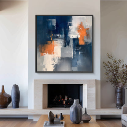 Framed Canvas Abstract Wall Art – “Concrete Ember”