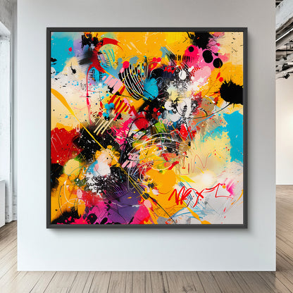 Framed Canvas Abstract Wall Art – “Color Riot”