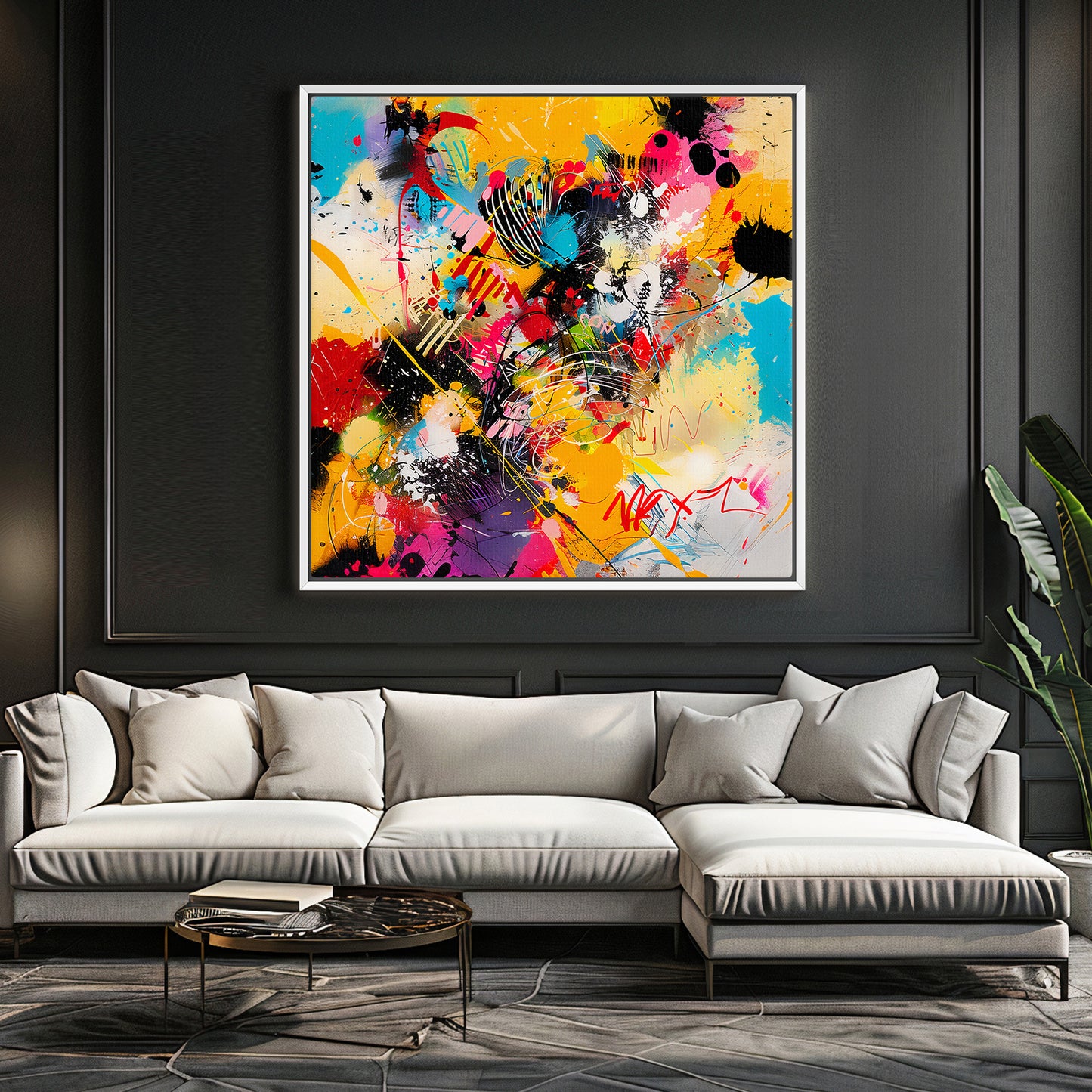 Framed Canvas Abstract Wall Art – “Color Riot”