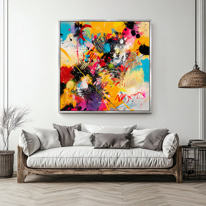Framed Canvas Abstract Wall Art – “Color Riot”