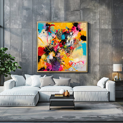 Framed Canvas Abstract Wall Art – “Color Riot”