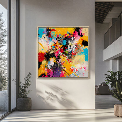 Framed Canvas Abstract Wall Art – “Color Riot”
