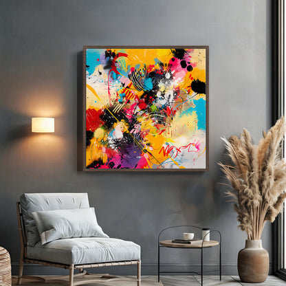 Framed Canvas Abstract Wall Art – “Color Riot”