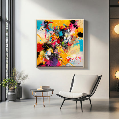 Framed Canvas Abstract Wall Art – “Color Riot”