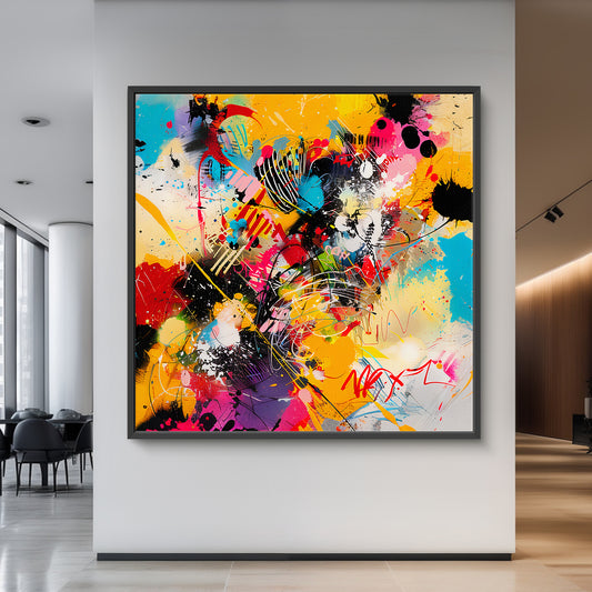 Framed Canvas Abstract Wall Art – “Color Riot”