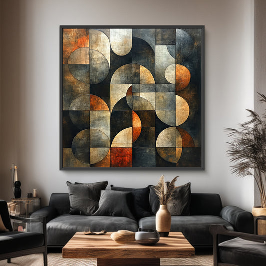 Framed Canvas Abstract Wall Art – “Echo Grid”