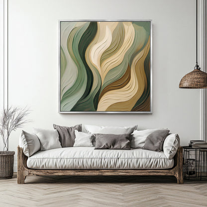 Framed Canvas Abstract Wall Art – "Verdant Flow"