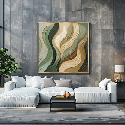 Framed Canvas Abstract Wall Art – "Verdant Flow"