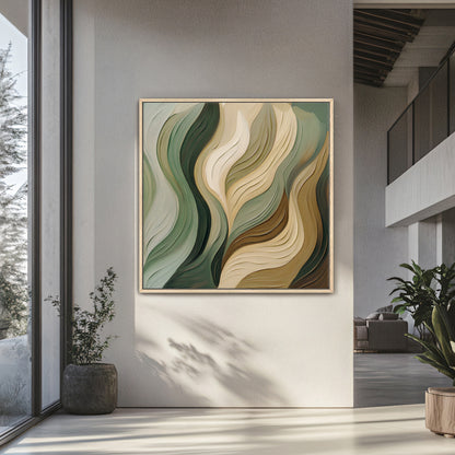 Framed Canvas Abstract Wall Art – "Verdant Flow"