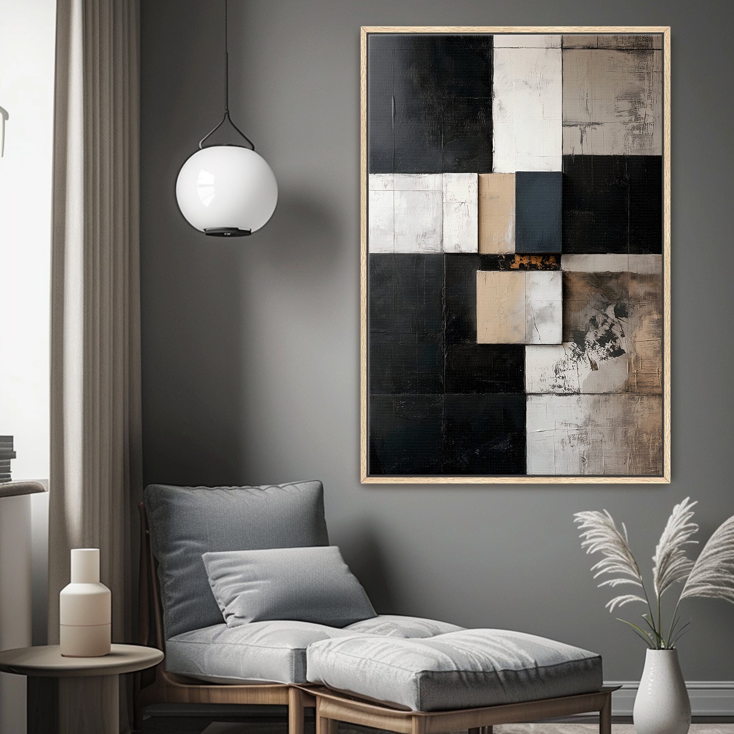 Framed Canvas Abstract Wall Art – "Structured Silence"
