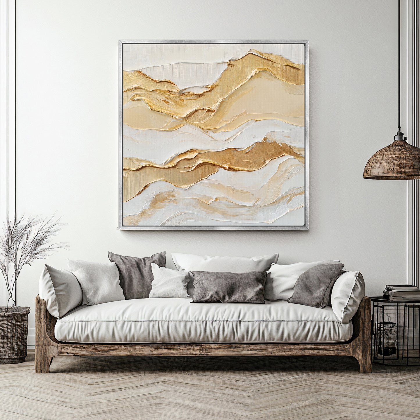 Framed Canvas Abstract Wall Art – "Golden Drift"