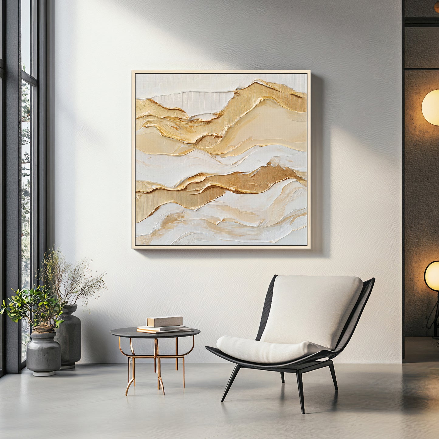 Framed Canvas Abstract Wall Art – "Golden Drift"